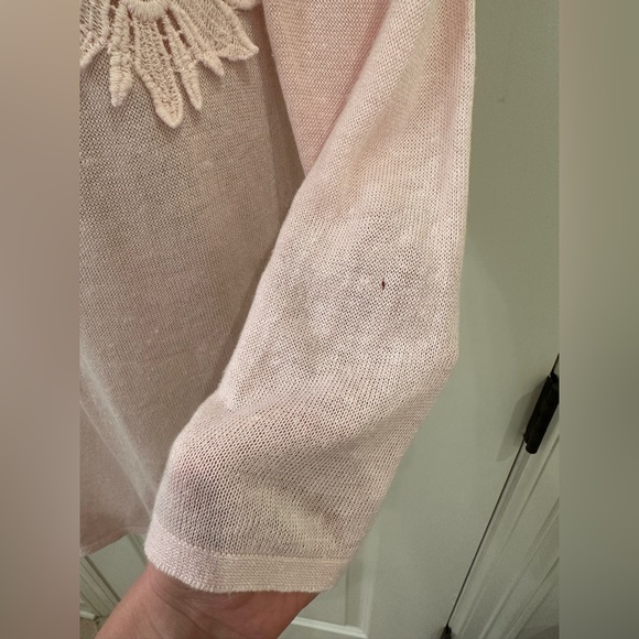 J. Jill XS Blush Pink Linen Blend Embroidered Collar Chest Lightweight Sweater - Picture 9 of 15